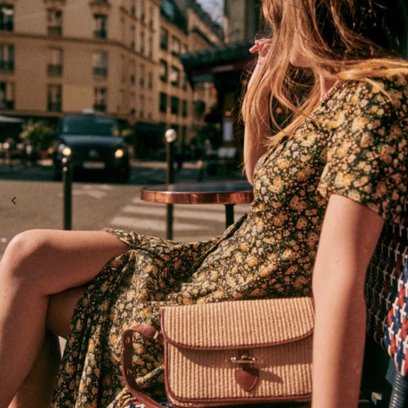 Sezane Vivienne Midi Dress | Black & Yellow Blossoms | Size 38 - Picture 2 of 11